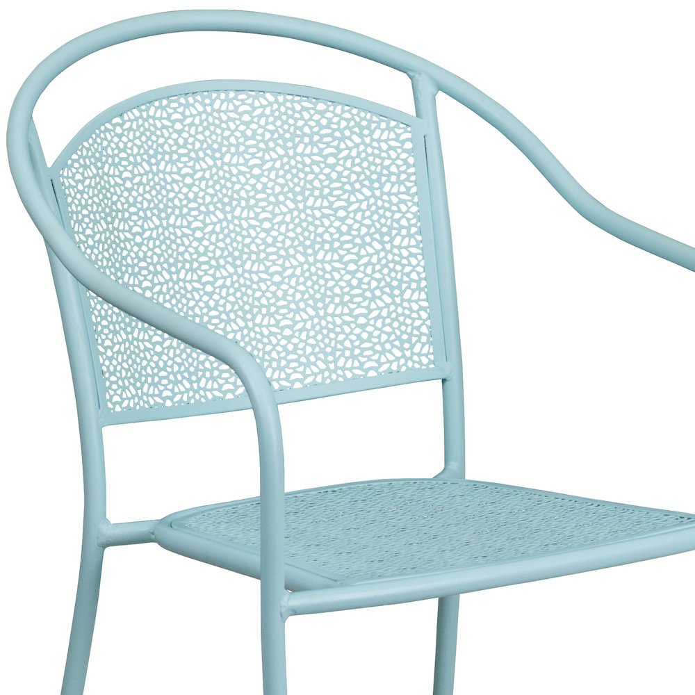 Sky Blue Indoor-Outdoor Steel Patio Arm Chair with Round Back. Picture 8
