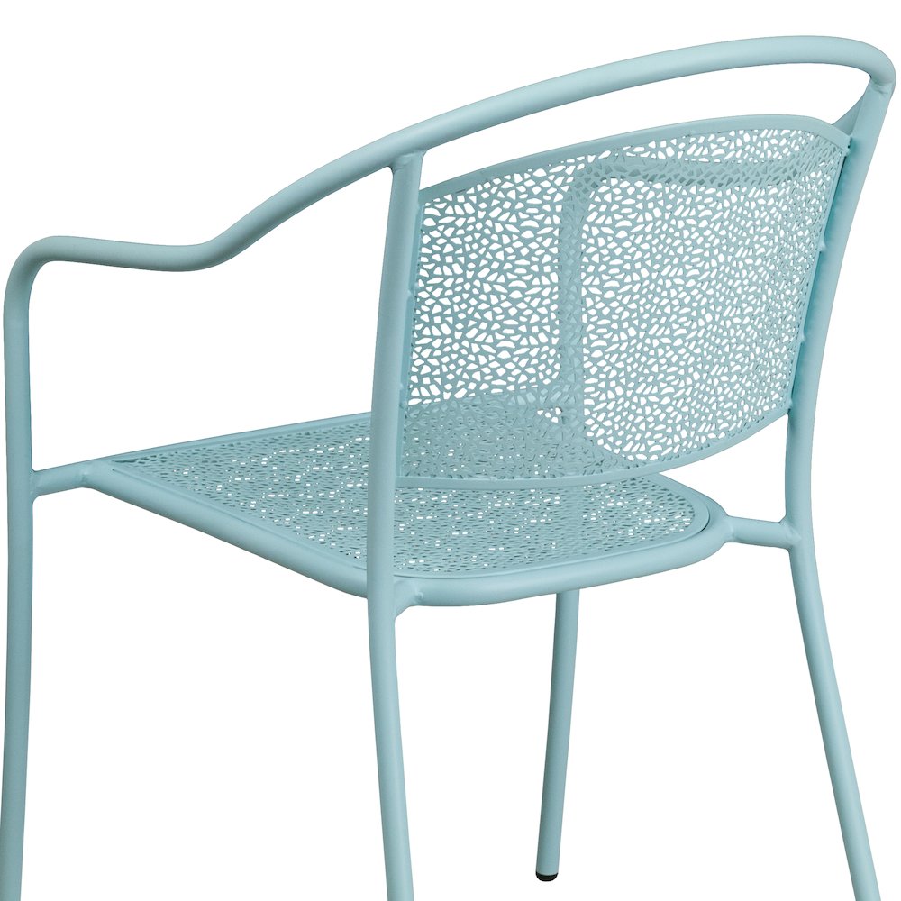 Sky Blue Indoor-Outdoor Steel Patio Arm Chair with Round Back. Picture 11