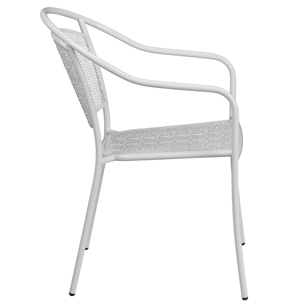 Commercial Grade White Indoor-Outdoor Steel Patio Arm Chair with Round Back. Picture 3
