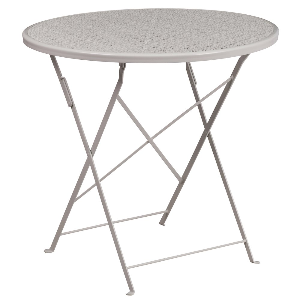 30" Round Light Gray Indoor-Outdoor Steel Folding Patio Table. Picture 1