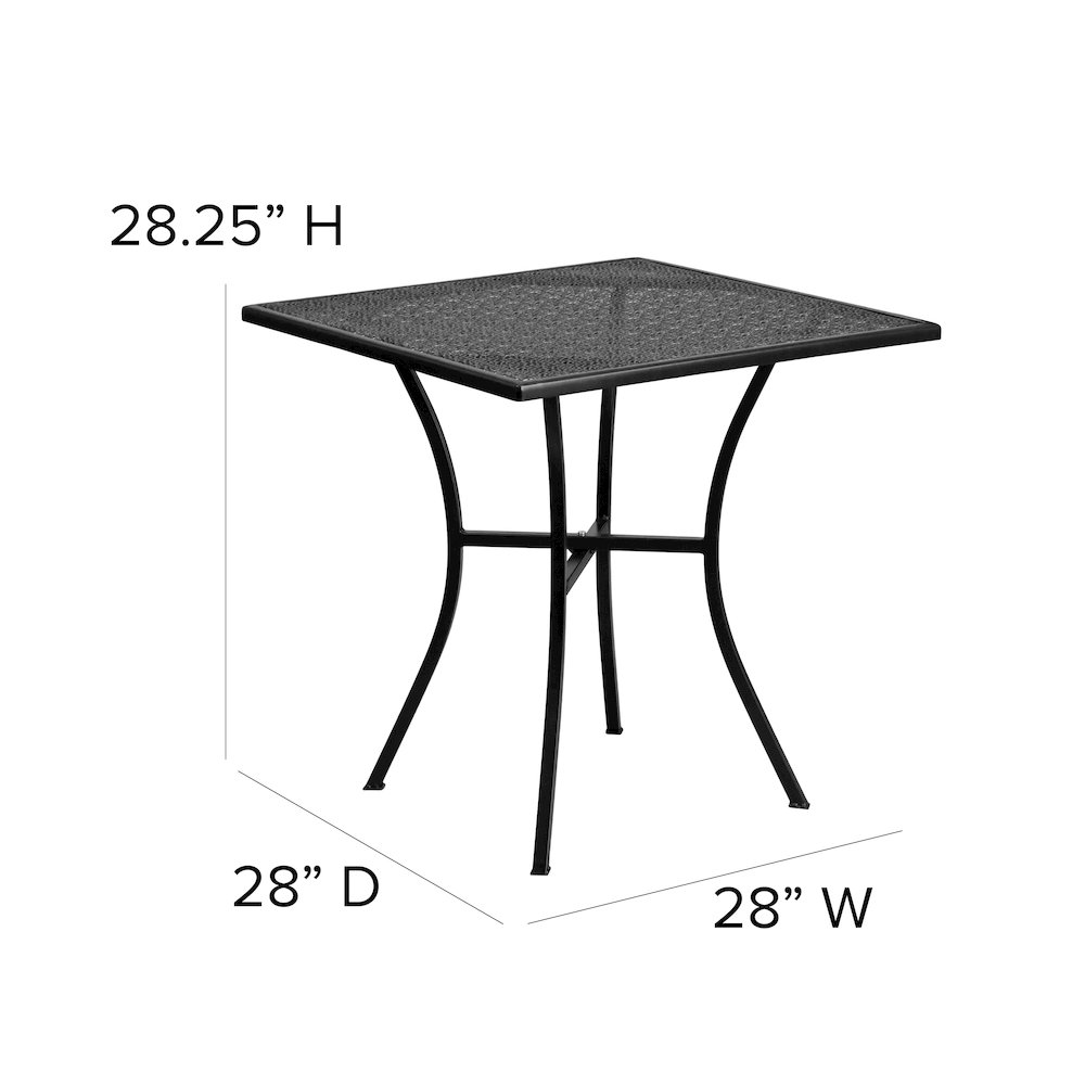 Commercial Grade 28" Square Black Indoor-Outdoor Steel Patio Table. Picture 6