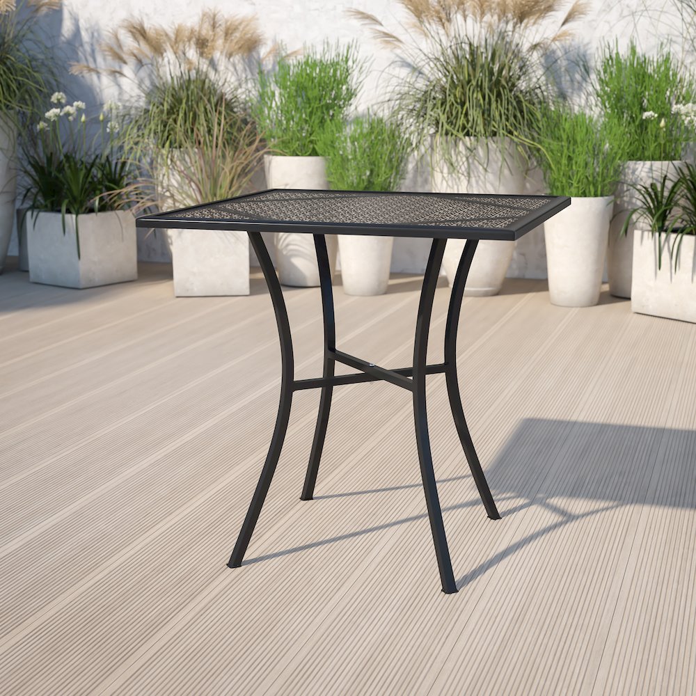 Commercial Grade 28" Square Black Indoor-Outdoor Steel Patio Table. Picture 2