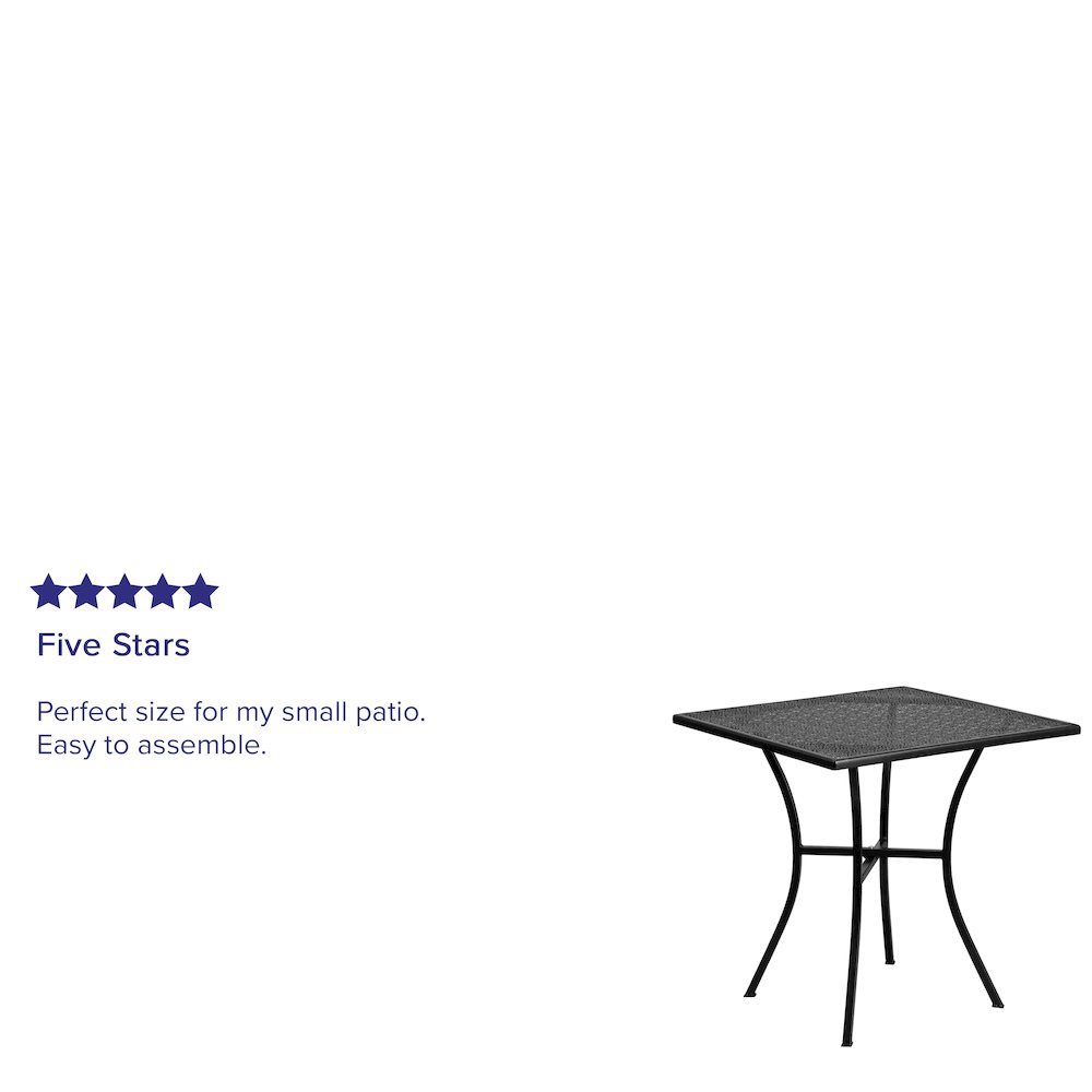 Commercial Grade 28" Square Black Indoor-Outdoor Steel Patio Table. Picture 4