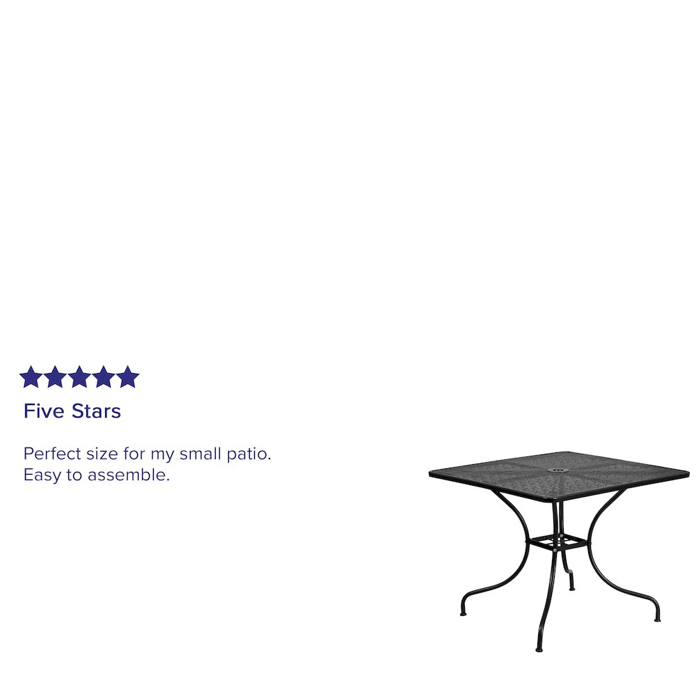 35.5" Square Black Indoor-Outdoor Steel Patio Table with Umbrella Hole. Picture 4