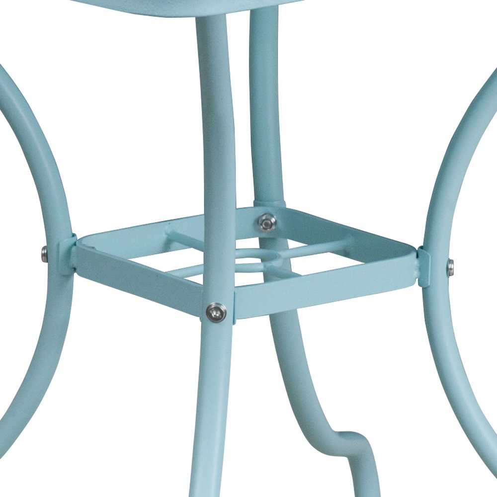 35.5" Square Sky Blue Indoor-Outdoor Steel Patio Table with Umbrella Hole. Picture 7