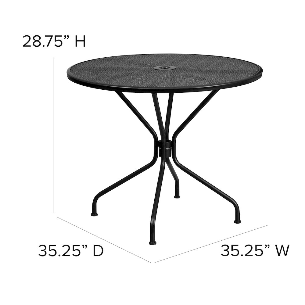 Commercial Grade 35.25" Round Black Indoor-Outdoor Steel Patio Table with Umbrella Hole. Picture 2