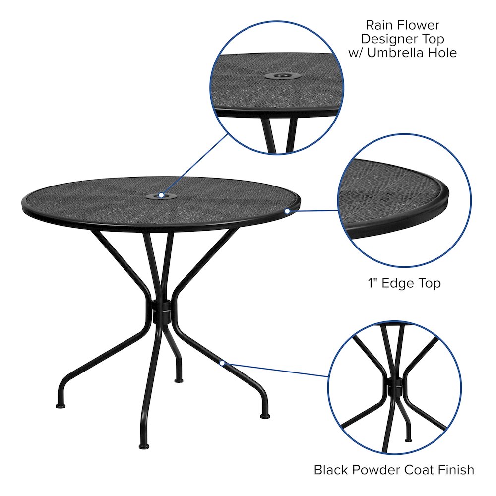 35.25" Round Black Indoor-Outdoor Steel Patio Table with Umbrella Hole. Picture 5