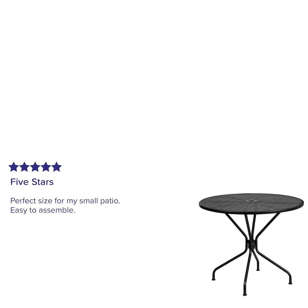 Commercial Grade 35.25" Round Black Indoor-Outdoor Steel Patio Table with Umbrella Hole. Picture 4