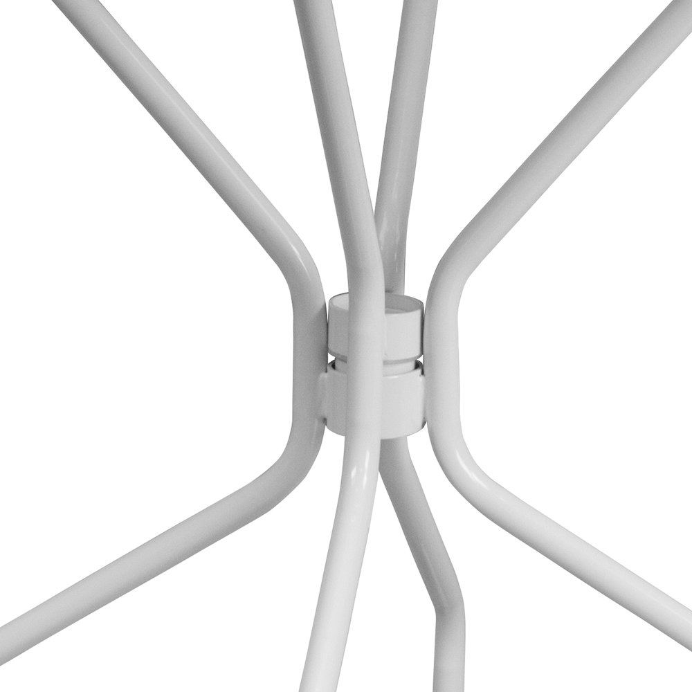 35.25" Round White Indoor-Outdoor Steel Patio Table with Umbrella Hole. Picture 7