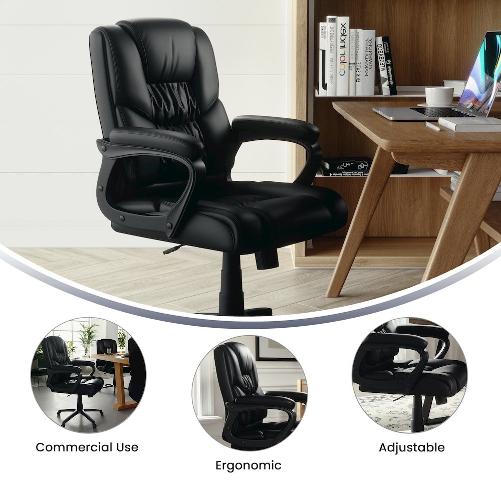 Flash Fundamentals 400 lb. Rated Black Swivel Office Chair with Padded Arms. Picture 6