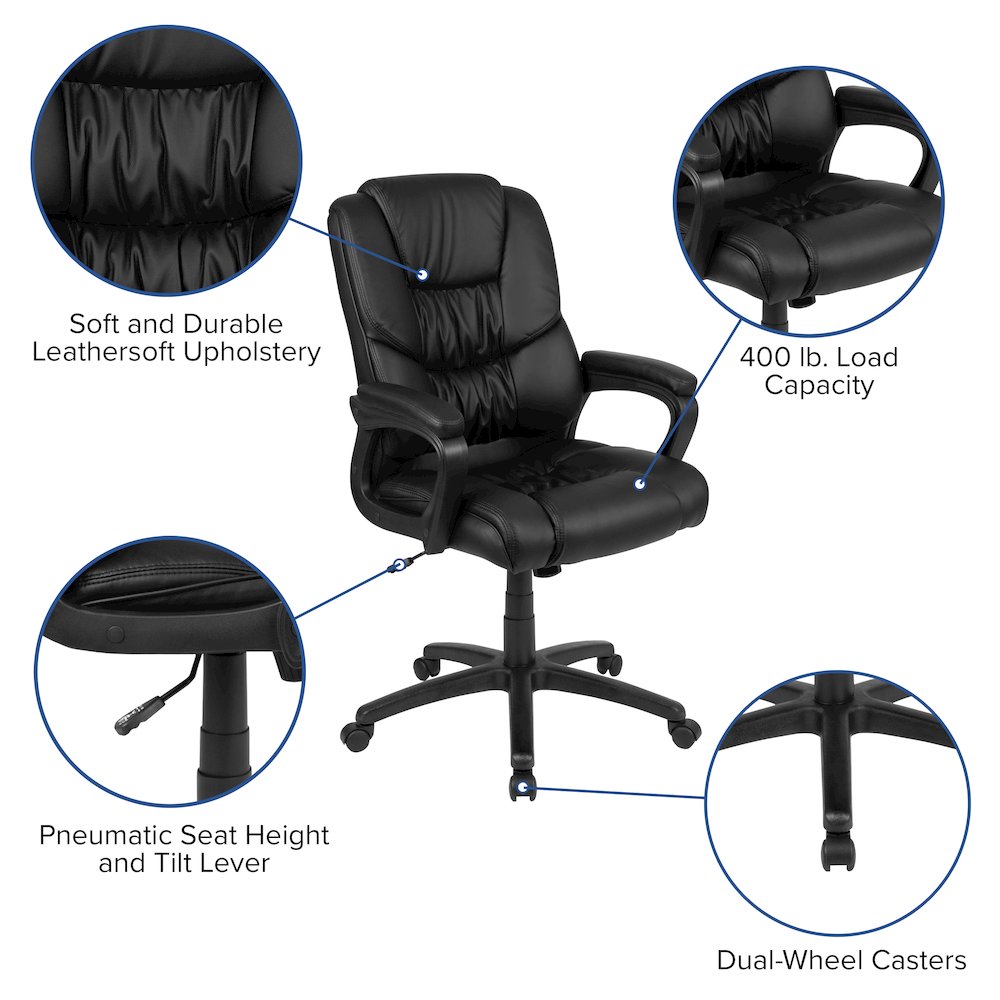 Flash Fundamentals 400 lb. Rated Black Swivel Office Chair with Padded Arms. Picture 8