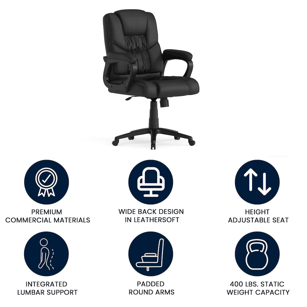 Flash Fundamentals 400 lb. Rated Black Swivel Office Chair with Padded Arms. Picture 5