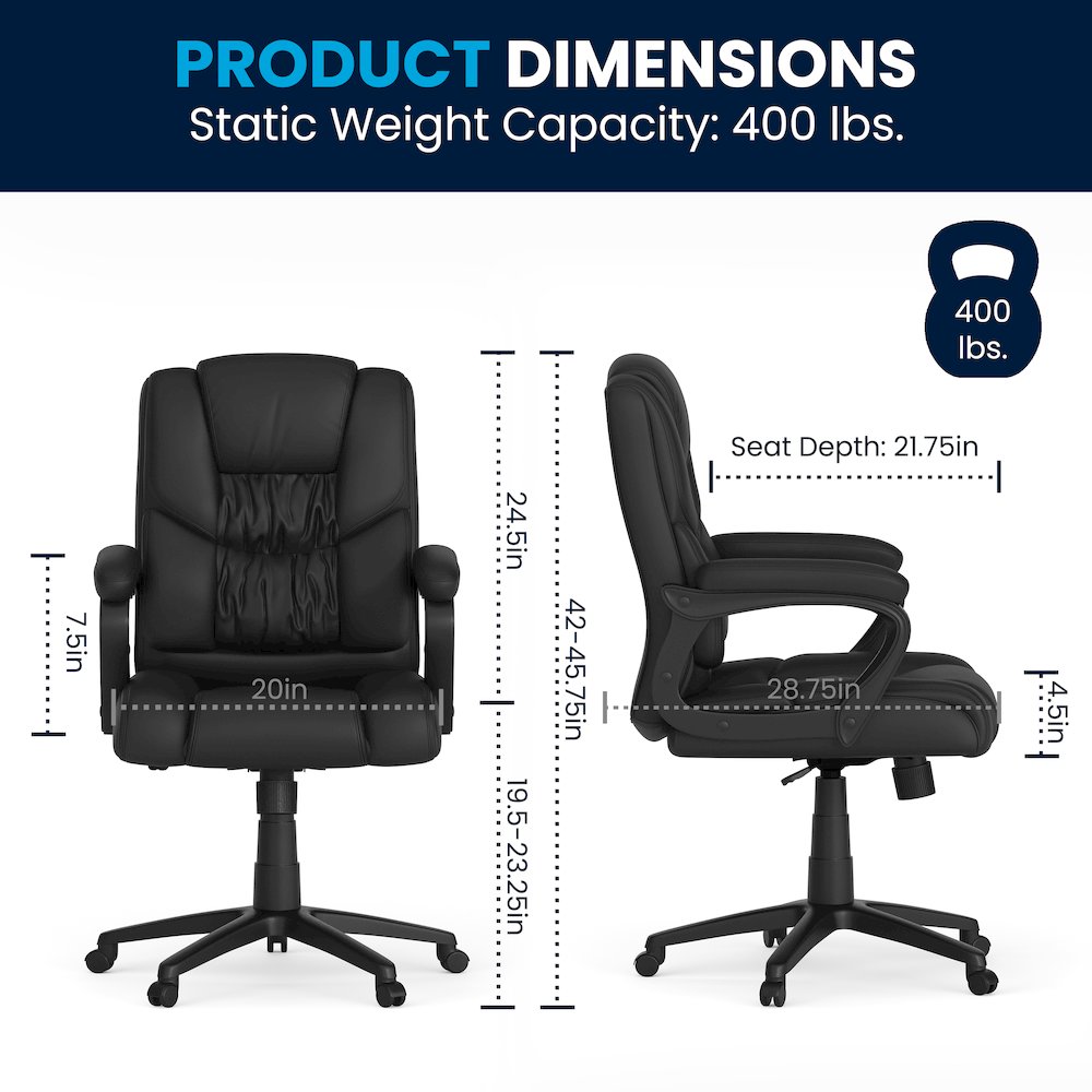 Flash Fundamentals 400 lb. Rated Black Swivel Office Chair with Padded Arms. Picture 9
