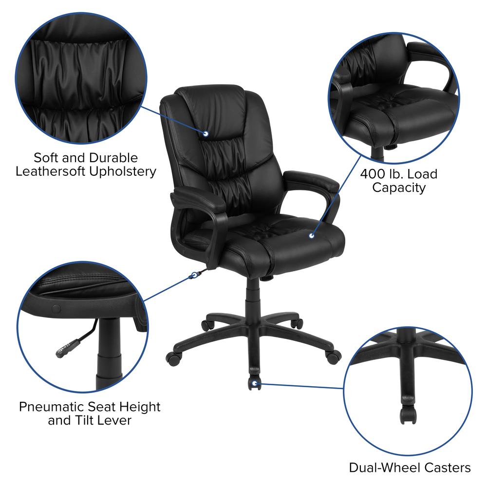 Flash Fundamentals Big & Tall 400 lb. Rated Black LeatherSoft Swivel Office Chair with Padded Arms, BIFMA Certified. Picture 6