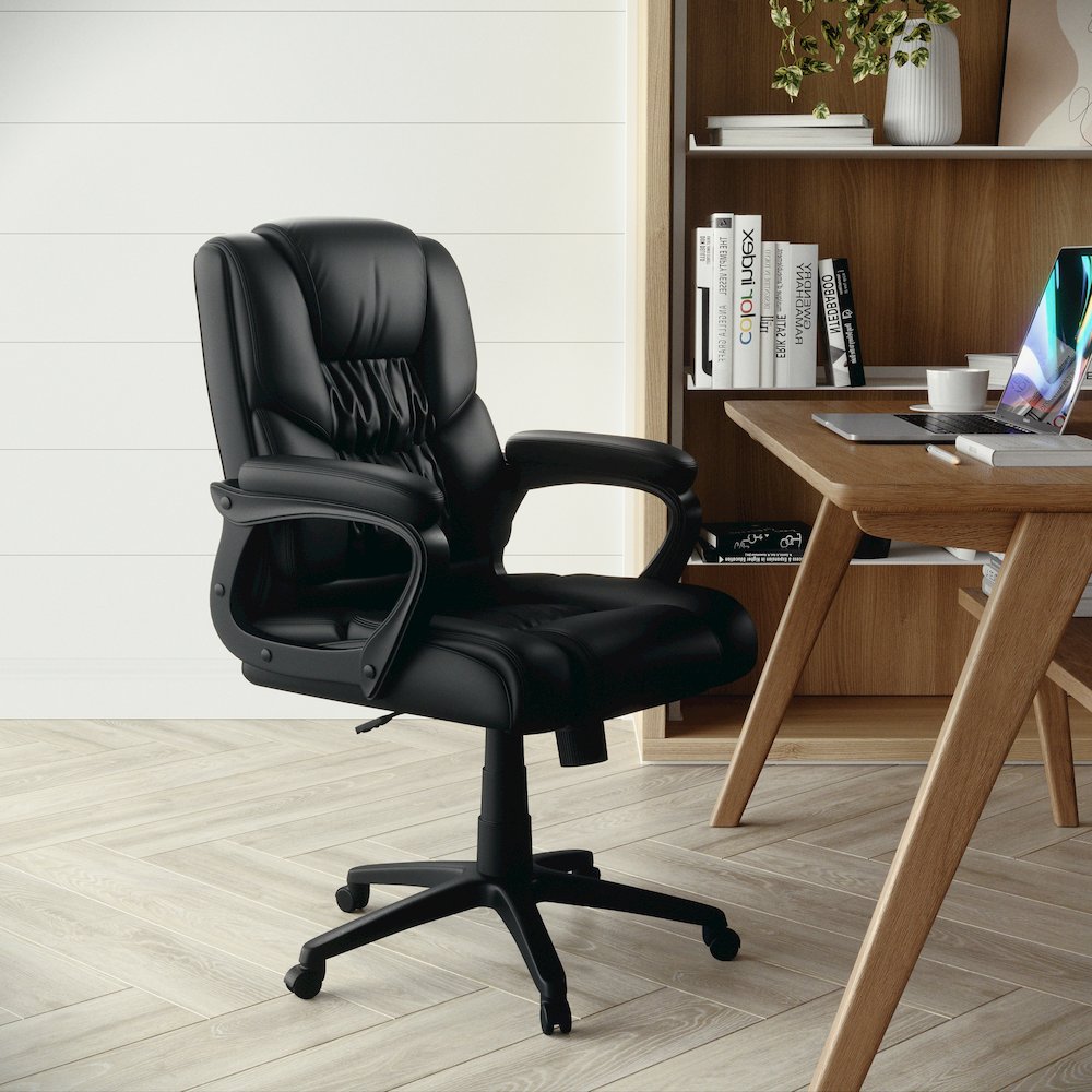 Flash Fundamentals 400 lb. Rated Black Swivel Office Chair with Padded Arms. Picture 3