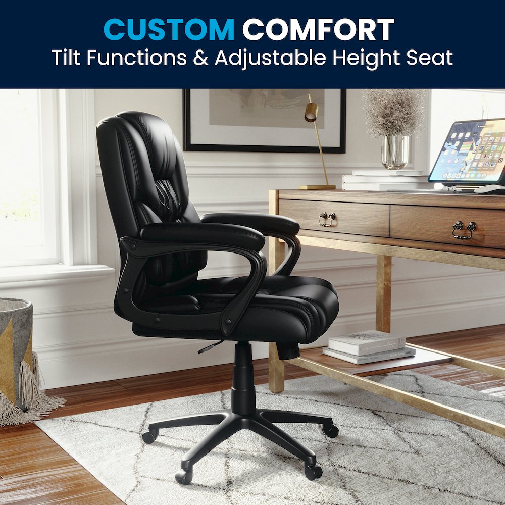 Flash Fundamentals 400 lb. Rated Black Swivel Office Chair with Padded Arms. Picture 11