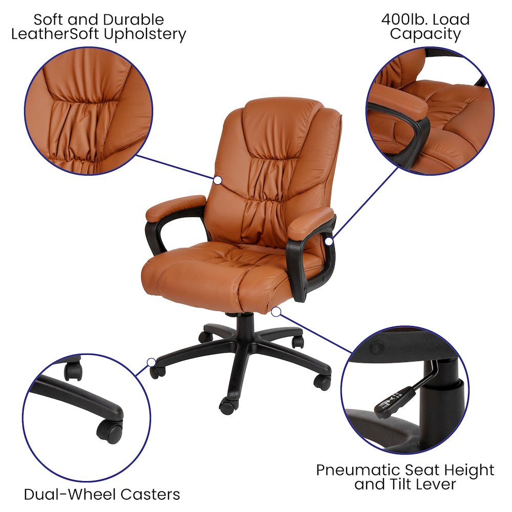 Fundamentals Big & Tall 400 lb. Rated Brown Swivel Office Chair with Padded Arms. Picture 4