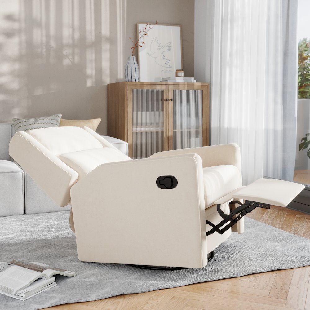 Manual Reclining Glider Swivel Chair, Cream. Picture 6