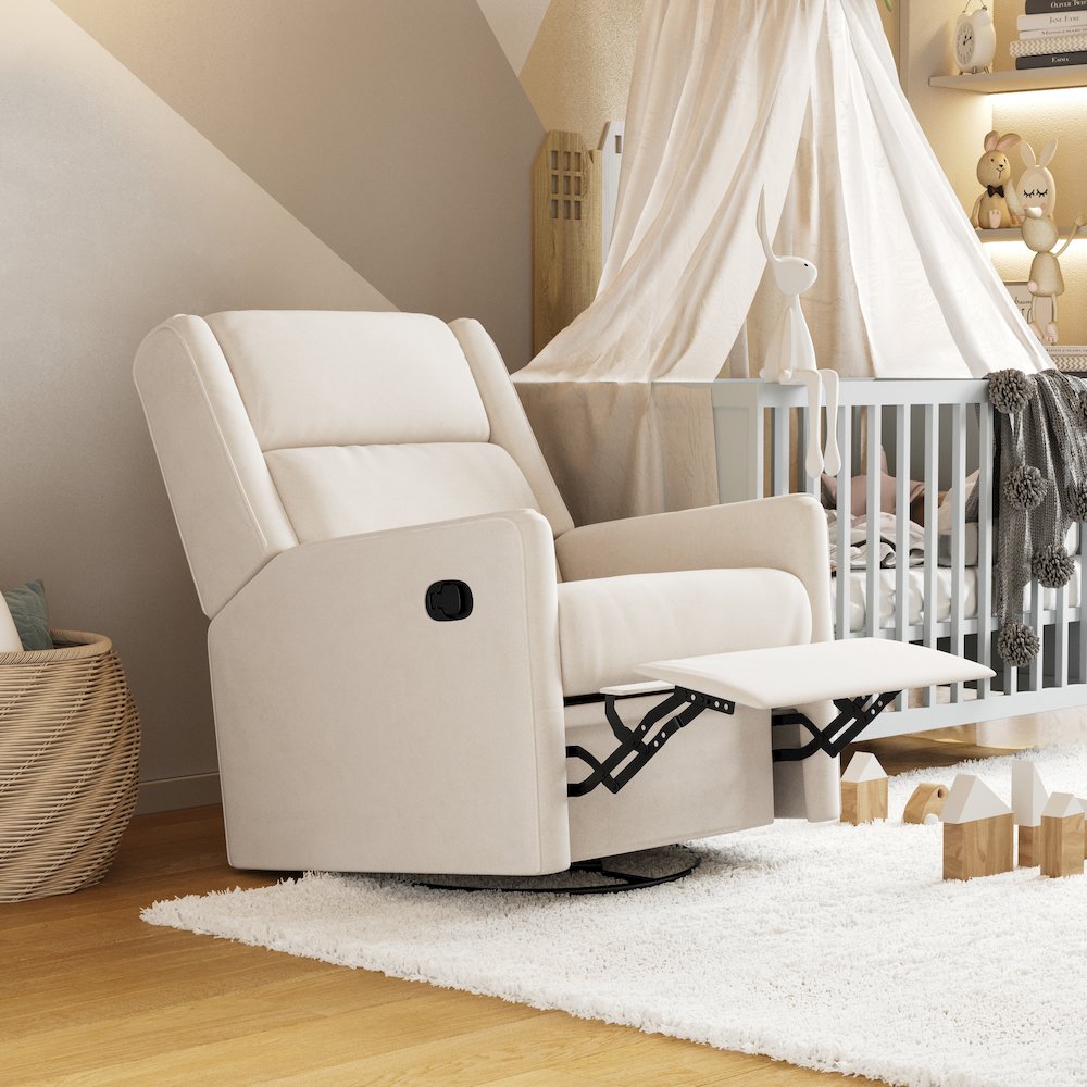 Manual Reclining Glider Swivel Chair, Cream. Picture 7