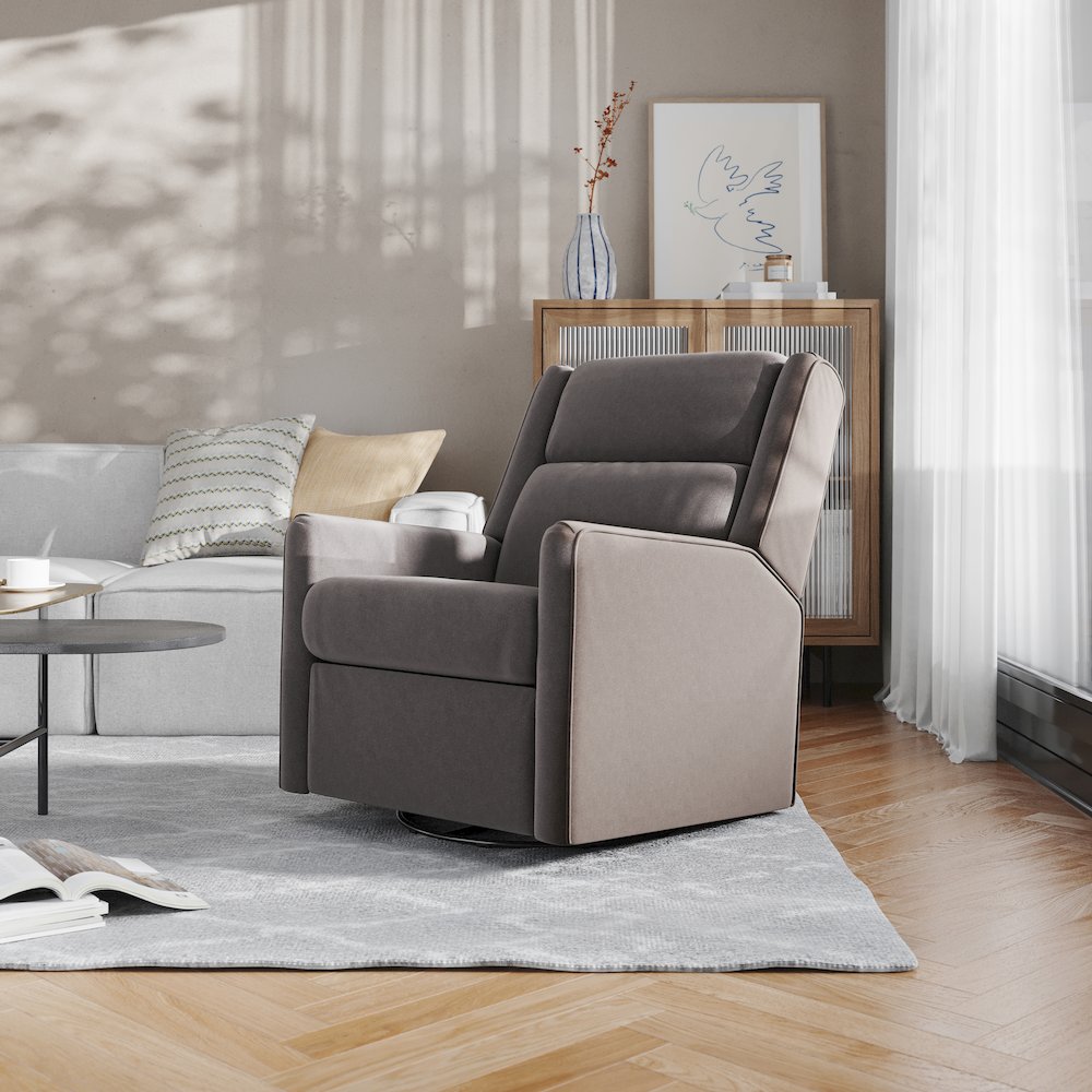 Manual Reclining Glider Swivel Chair, Dark Gray. Picture 3