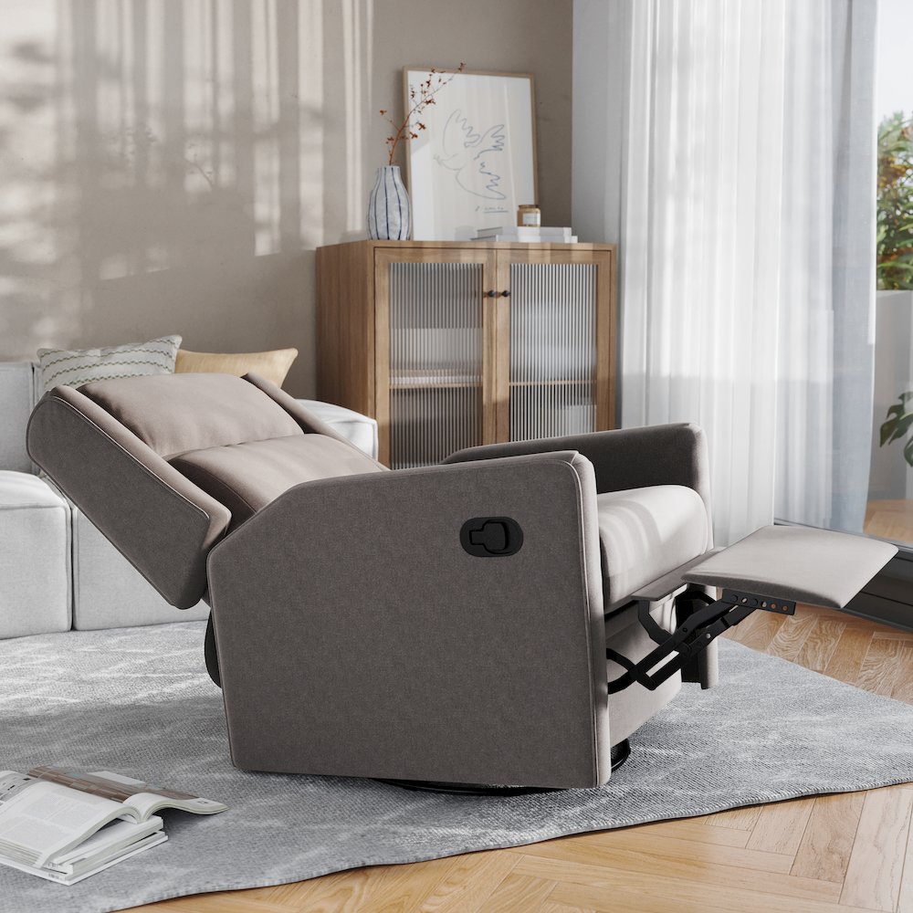 Manual Reclining Glider Swivel Chair, Dark Gray. Picture 6