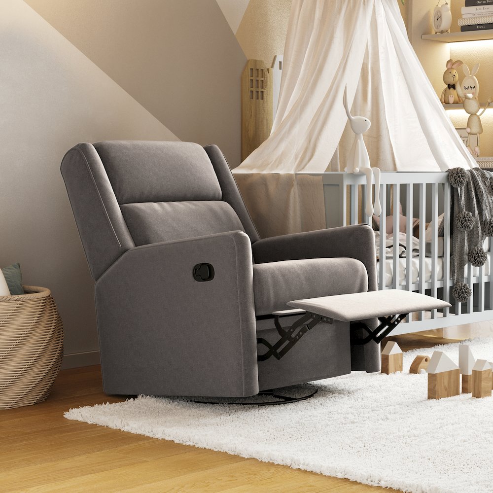 Manual Reclining Glider Swivel Chair, Dark Gray. Picture 7