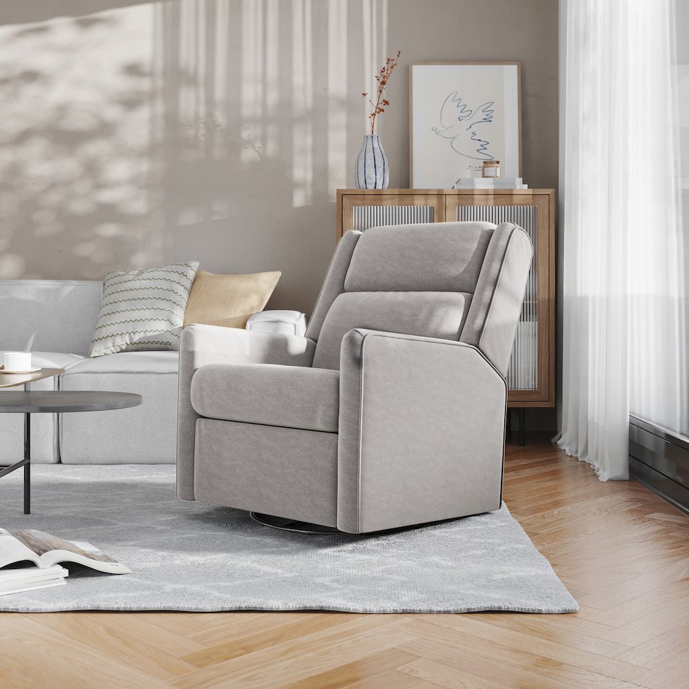 Manual Reclining Glider Swivel Chair, Light Gray. Picture 3