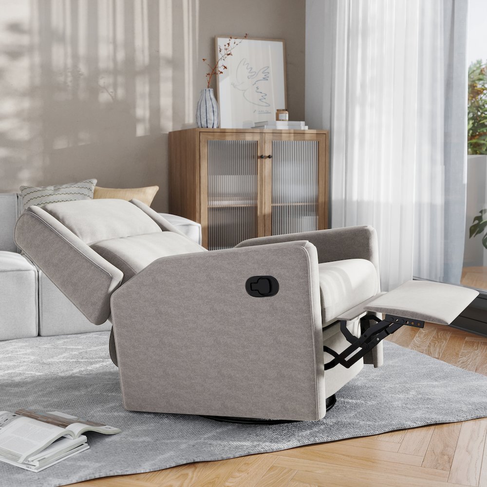 Manual Reclining Glider Swivel Chair, Light Gray. Picture 6