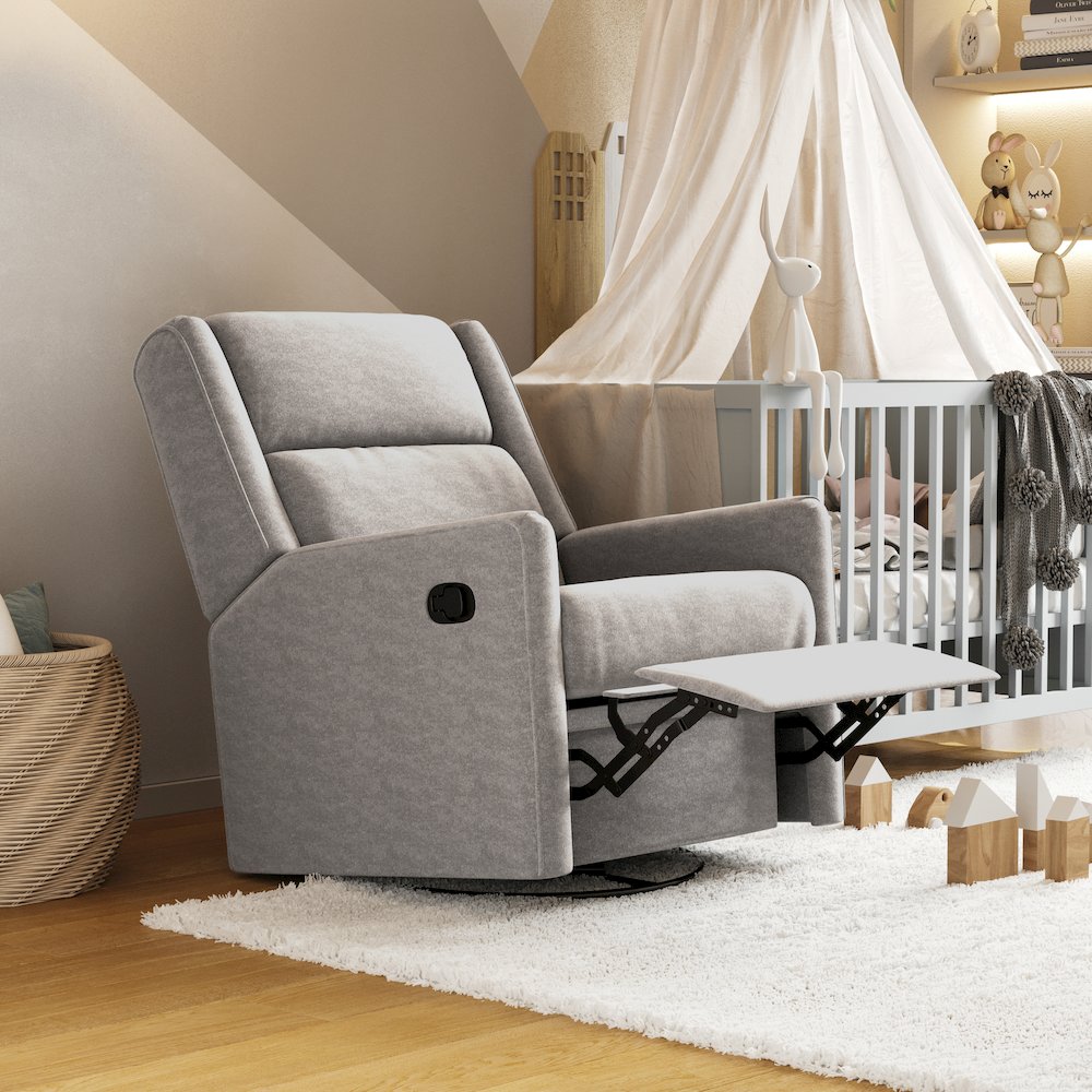 Manual Reclining Glider Swivel Chair, Light Gray. Picture 7