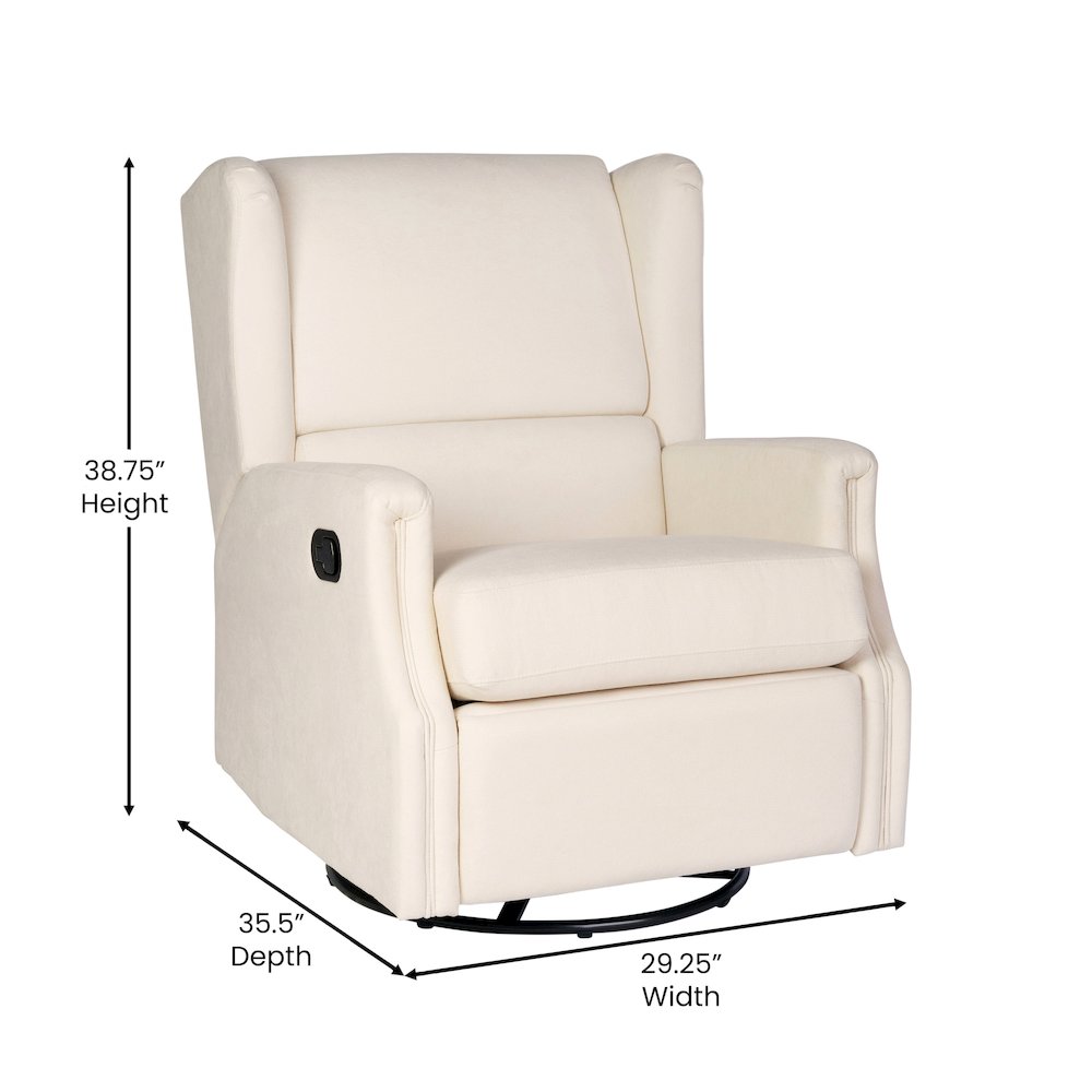 Wingback Manual Reclining Glider Swivel Chair, Cream. Picture 5