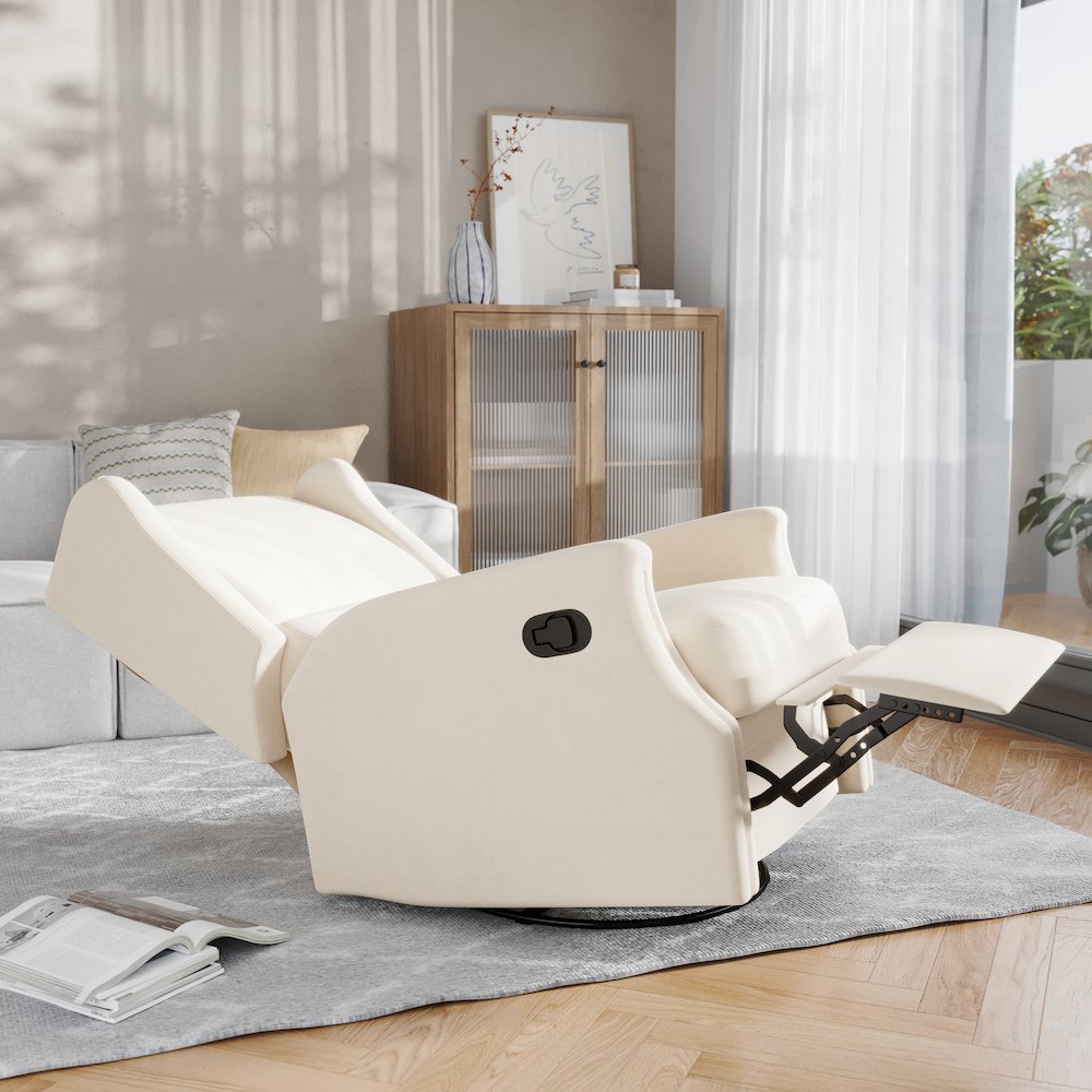 Wingback Manual Reclining Glider Swivel Chair, Cream. Picture 6
