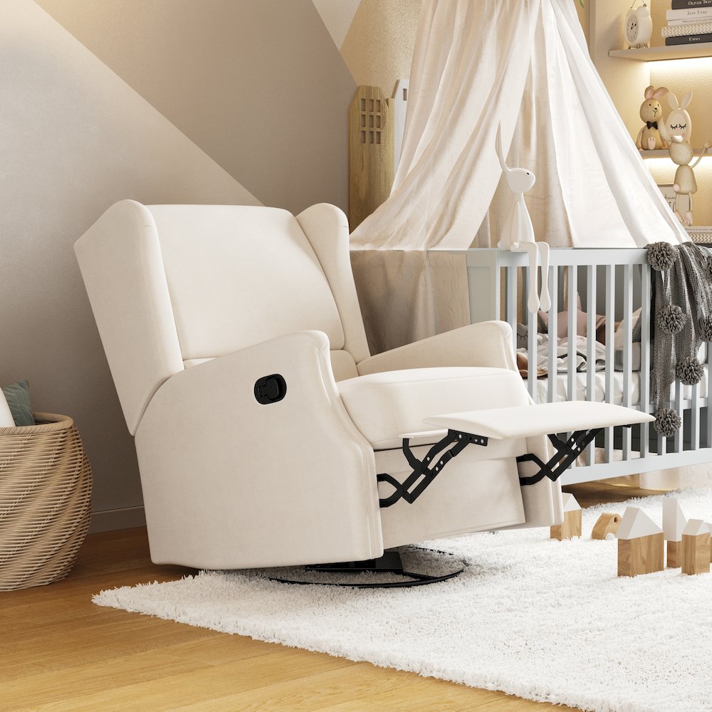Wingback Manual Reclining Glider Swivel Chair, Cream. Picture 7