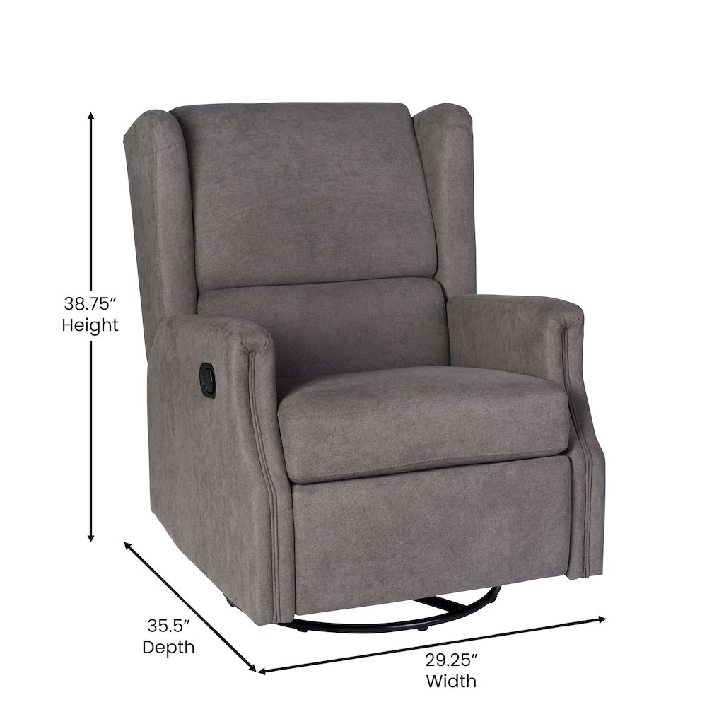 Wingback Manual Reclining Glider Swivel Chair, Dark Gray. Picture 5