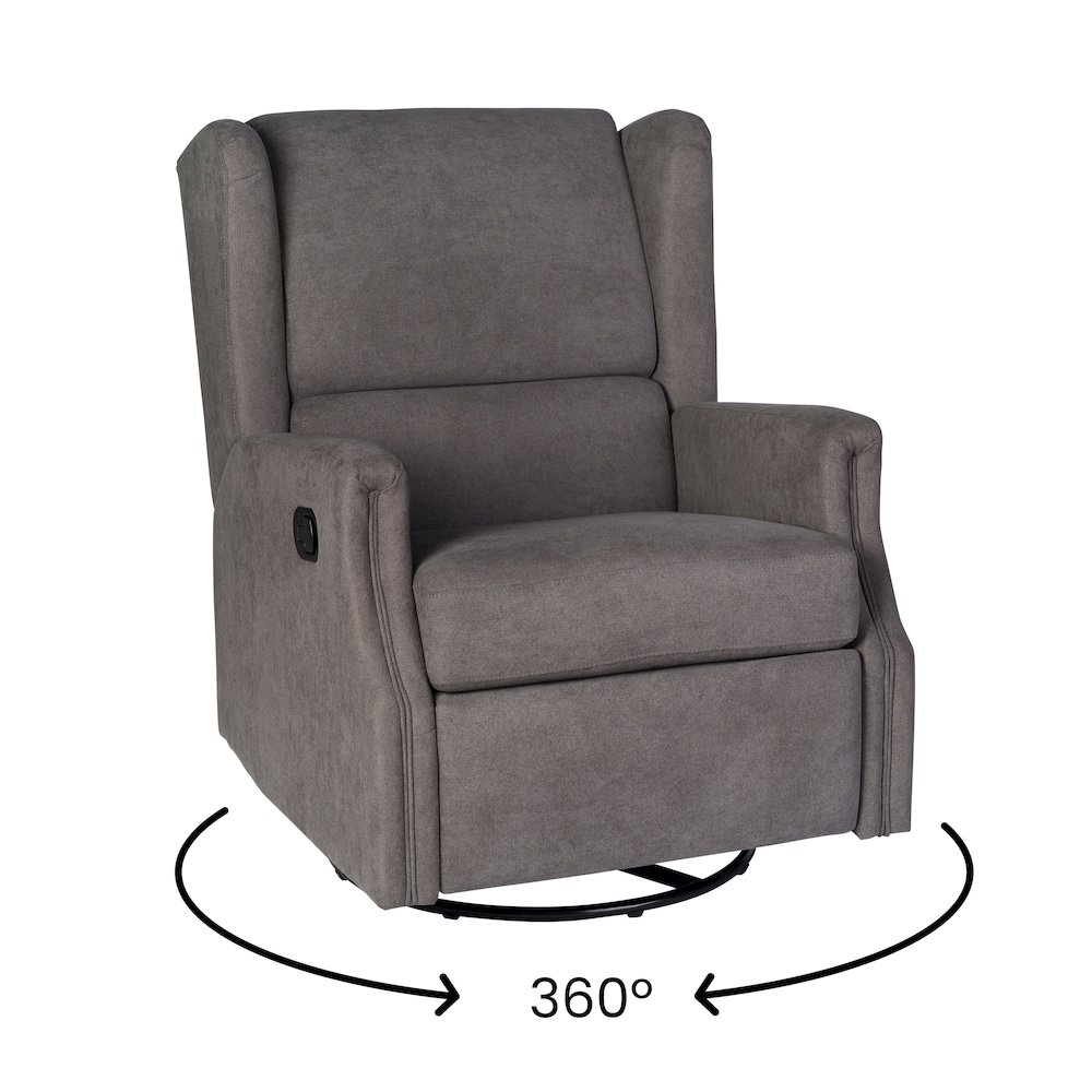 Wingback Manual Reclining Glider Swivel Chair, Dark Gray. Picture 15