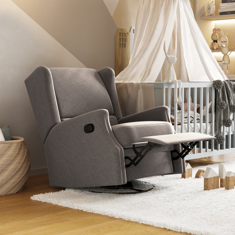 Wingback Manual Reclining Glider Swivel Chair, Dark Gray. Picture 7