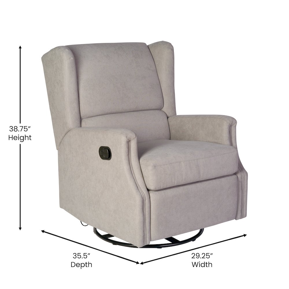 Wingback Manual Reclining Glider Swivel Chair, Light Gray. Picture 5