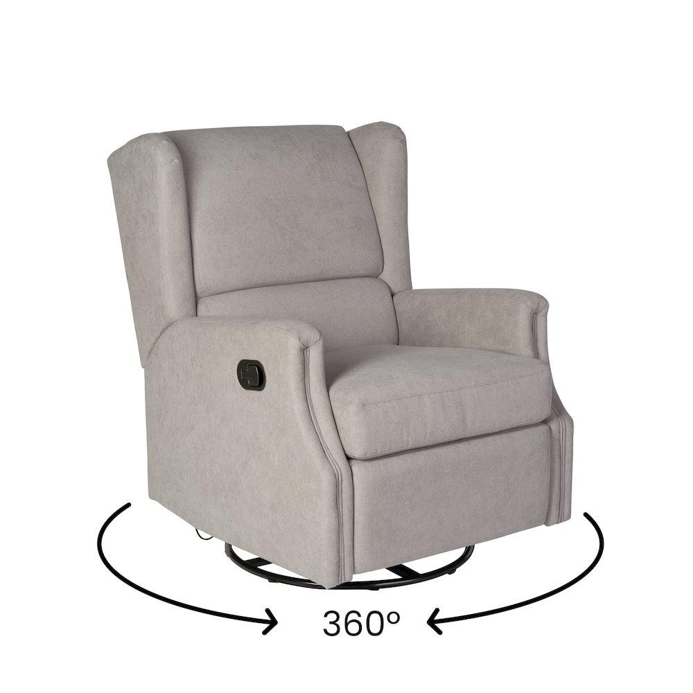 Wingback Manual Reclining Glider Swivel Chair, Light Gray. Picture 15