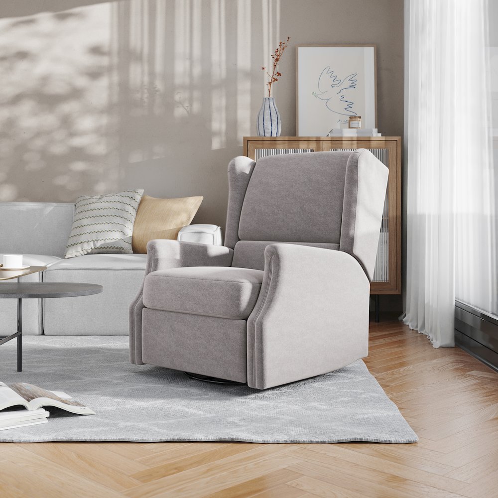 Wingback Manual Reclining Glider Swivel Chair, Light Gray. Picture 3