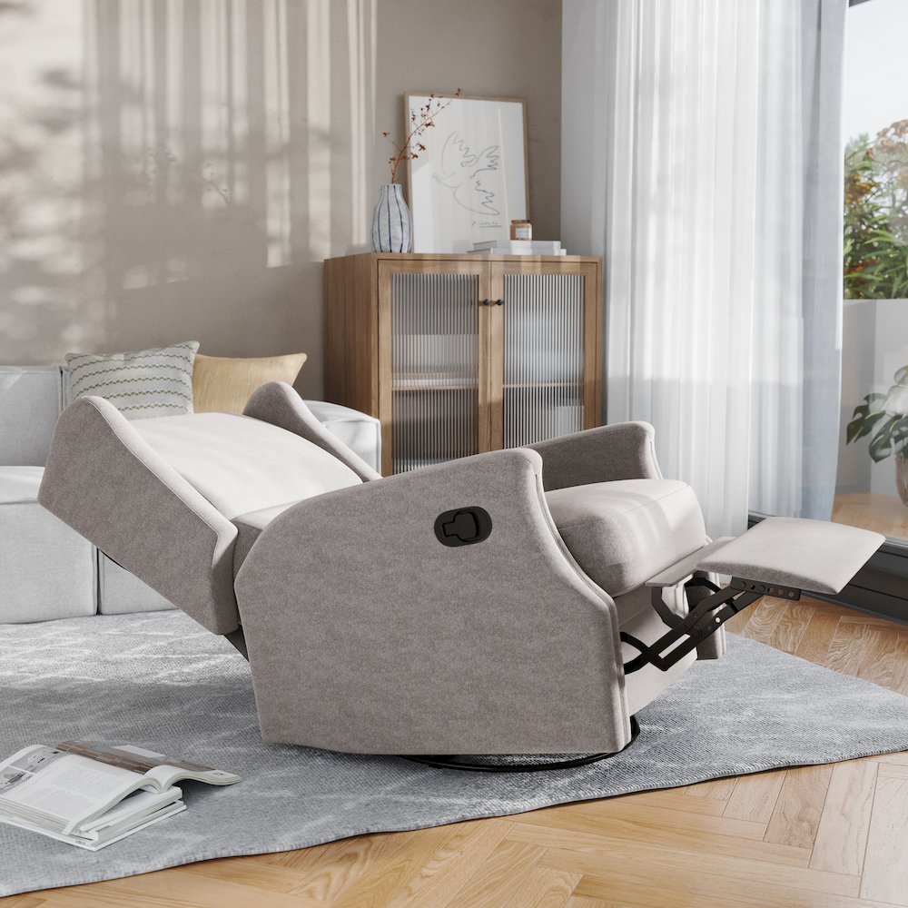 Wingback Manual Reclining Glider Swivel Chair, Light Gray. Picture 6