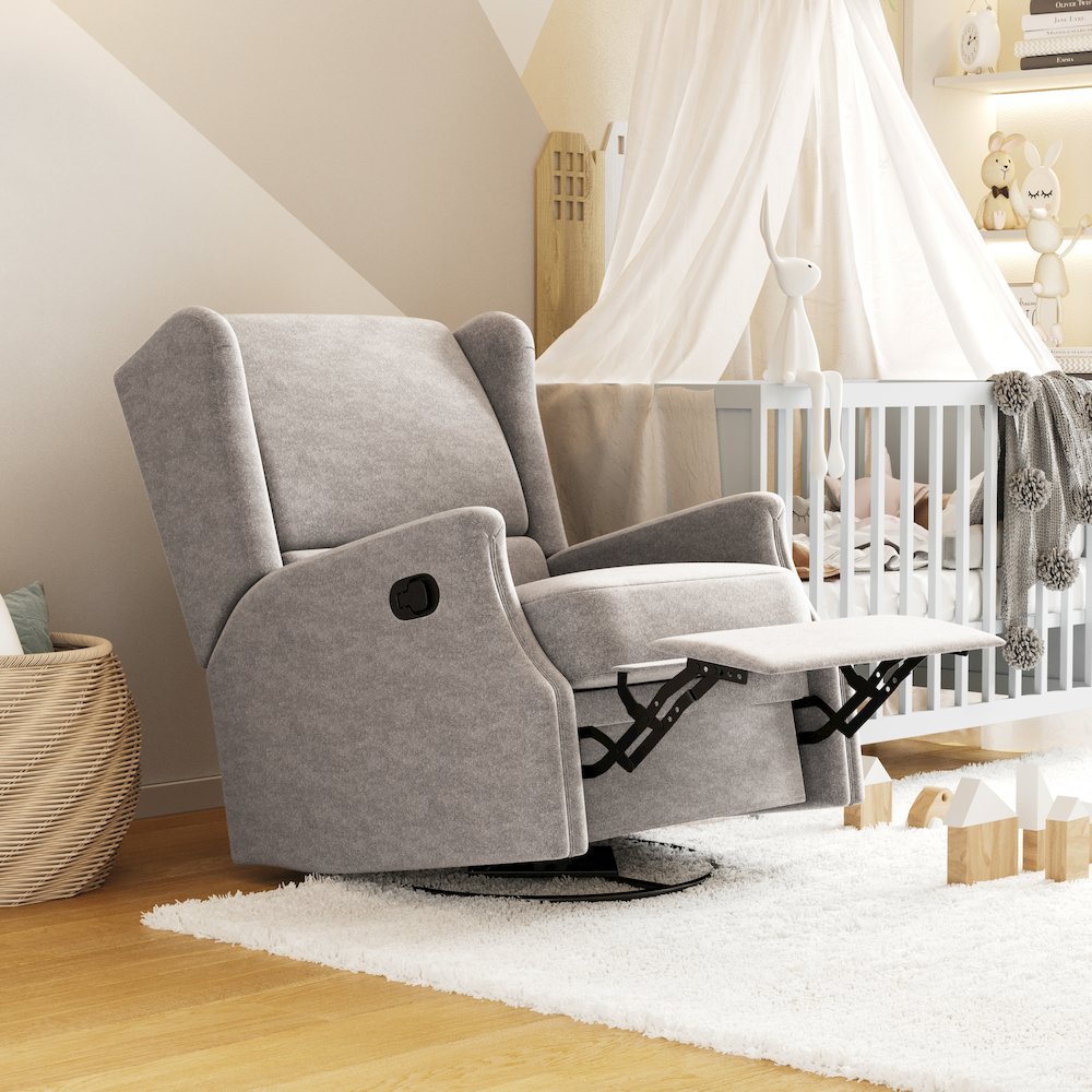 Wingback Manual Reclining Glider Swivel Chair, Light Gray. Picture 7