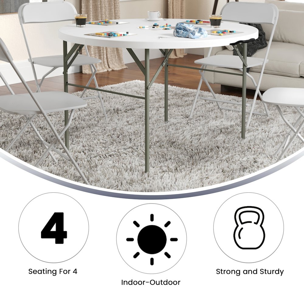 4-Foot Round Bi-Fold Granite White Plastic Banquet and Event Folding Table. Picture 6