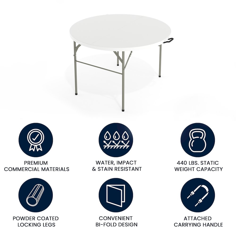 4-Foot Round Bi-Fold Granite White Plastic Banquet and Event Folding Table. Picture 5