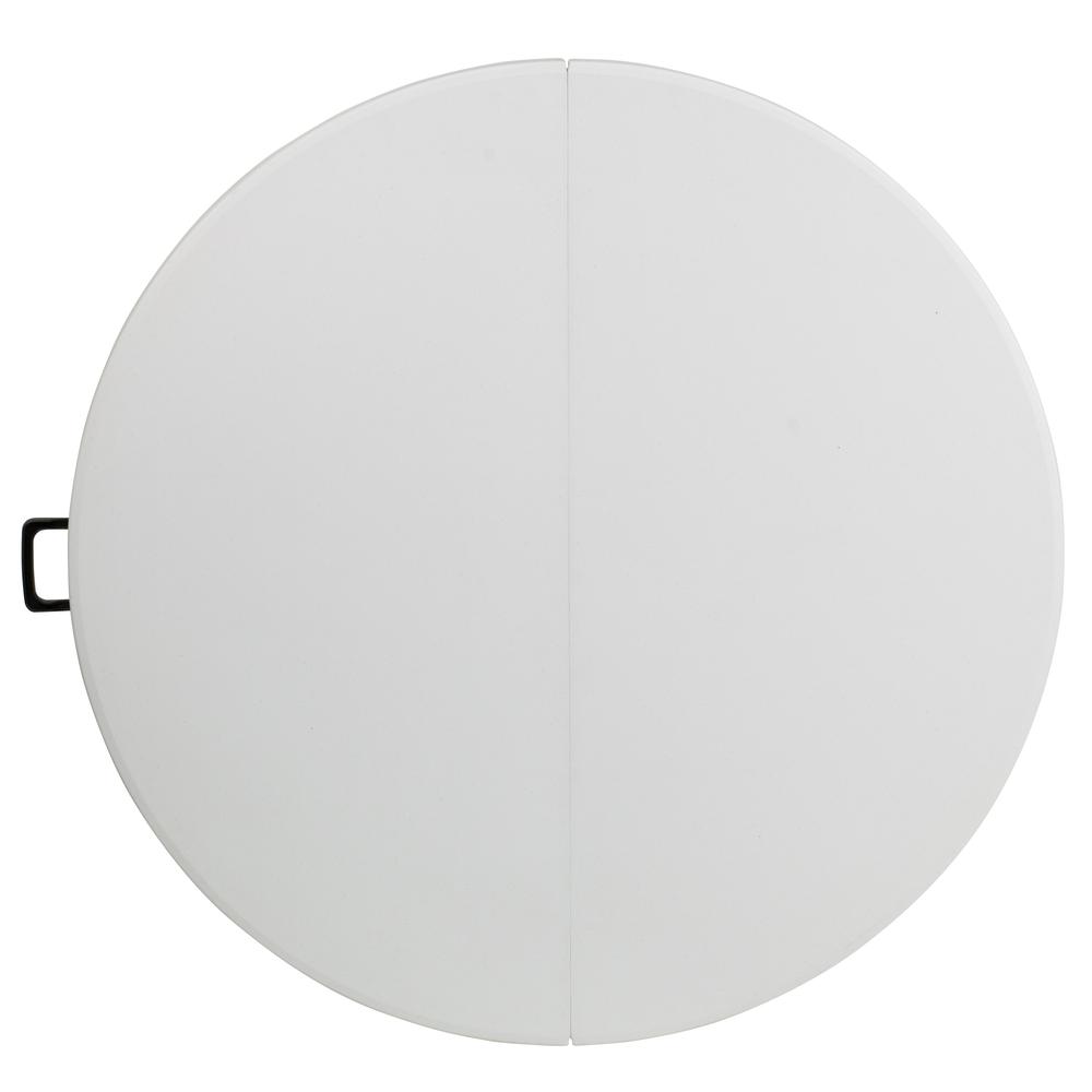 4-Foot Round Bi-Fold Granite White Plastic Banquet and Event Folding Table with Carrying Handle. Picture 4