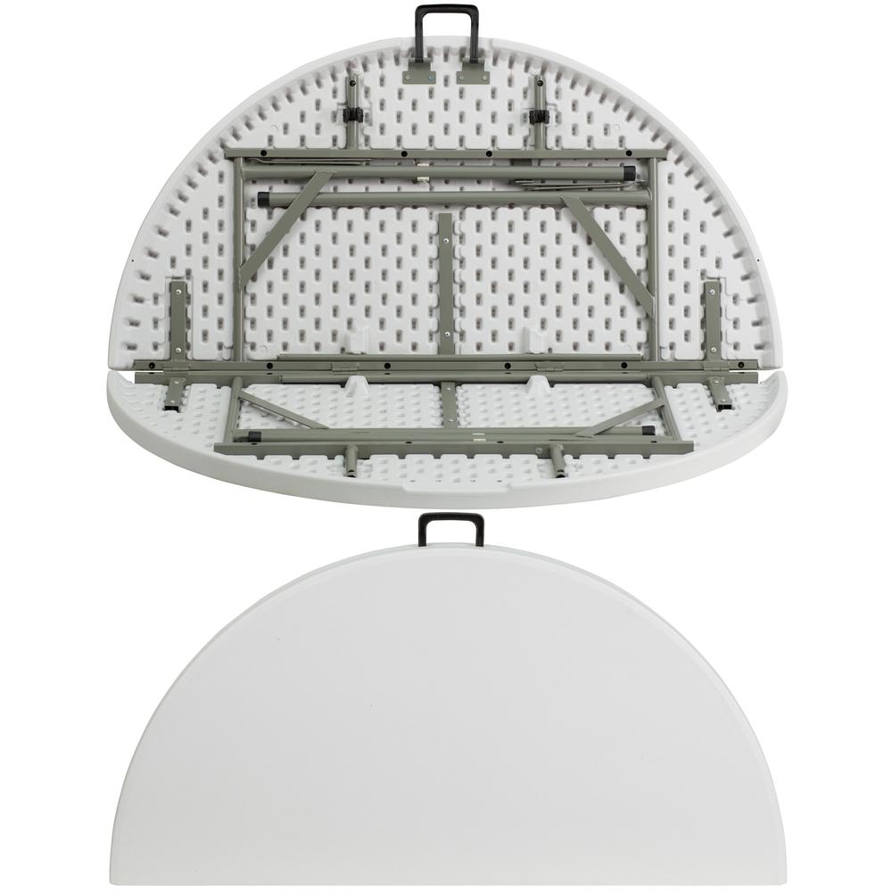 4-Foot Round Bi-Fold Granite White Plastic Banquet and Event Folding Table with Carrying Handle. Picture 5