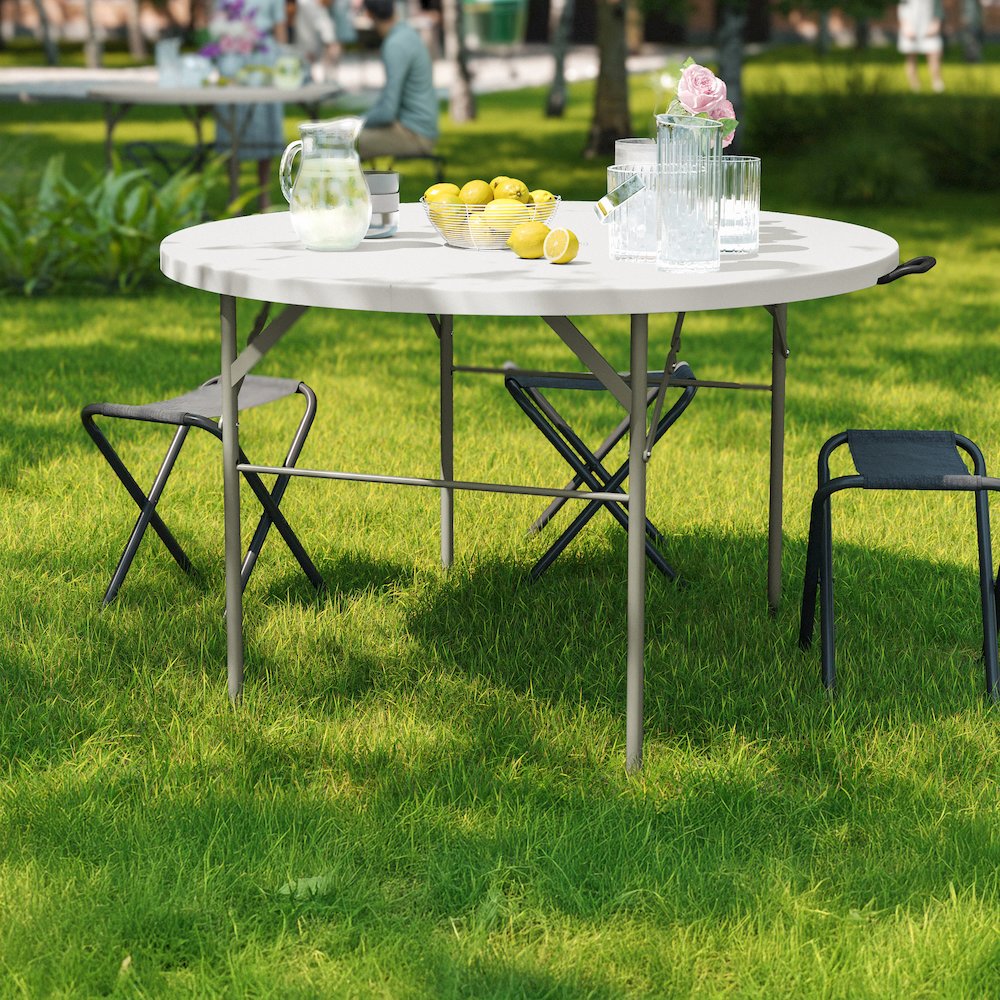 4-Foot Round Bi-Fold Granite White Plastic Banquet and Event Folding Table. Picture 3