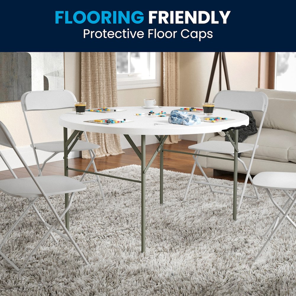 4-Foot Round Bi-Fold Granite White Plastic Banquet and Event Folding Table. Picture 9