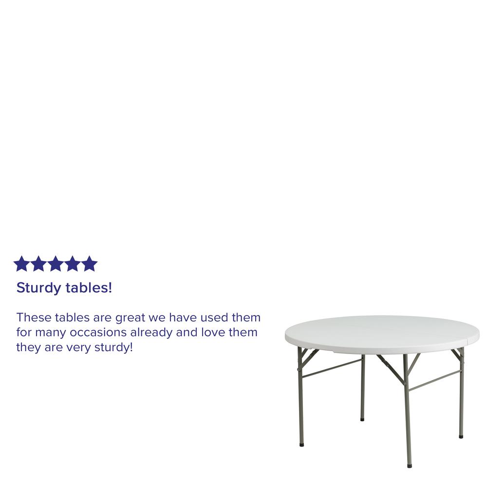 4-Foot Round Bi-Fold Granite White Plastic Banquet and Event Folding Table with Carrying Handle. Picture 8