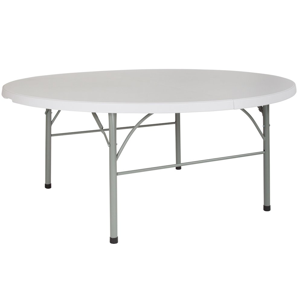 6-Foot Round Bi-Fold Granite White Plastic Banquet and Event Folding Table. Picture 1