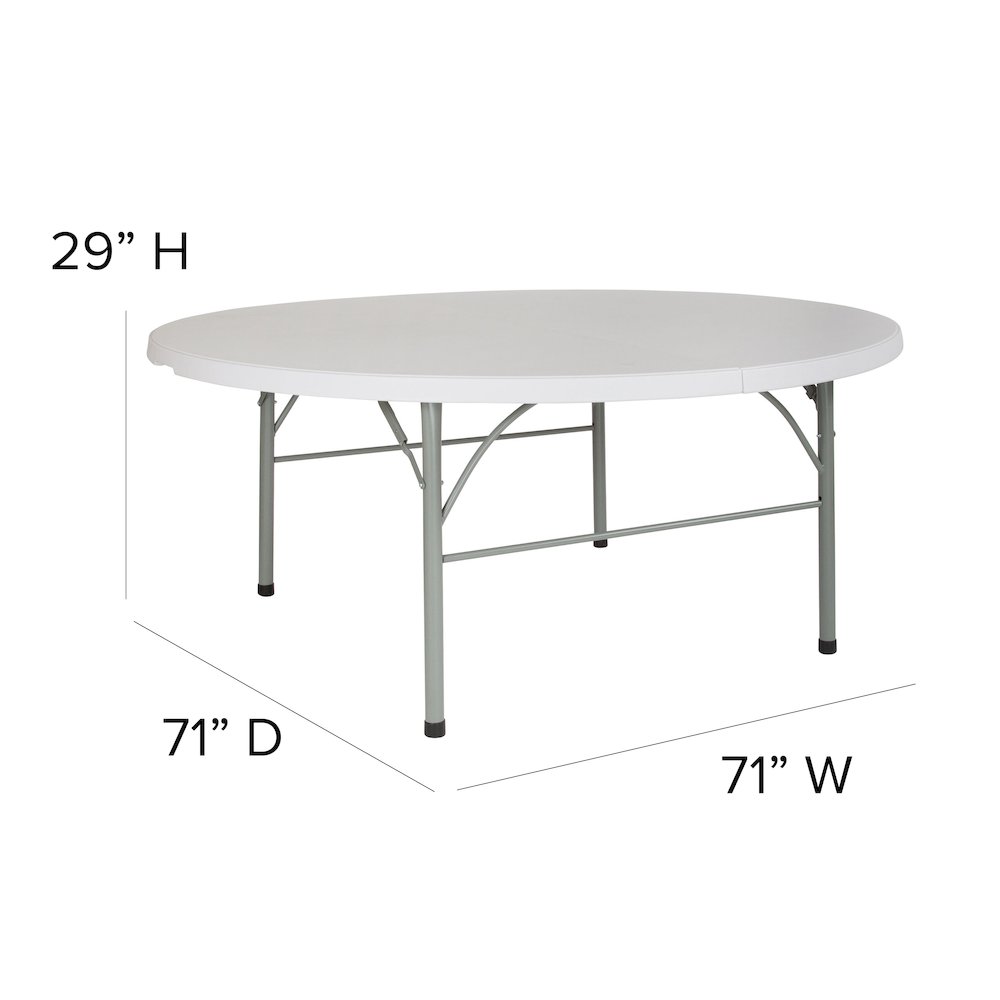 6-Foot Round Bi-Fold Granite White Plastic Banquet and Event Folding Table. Picture 6