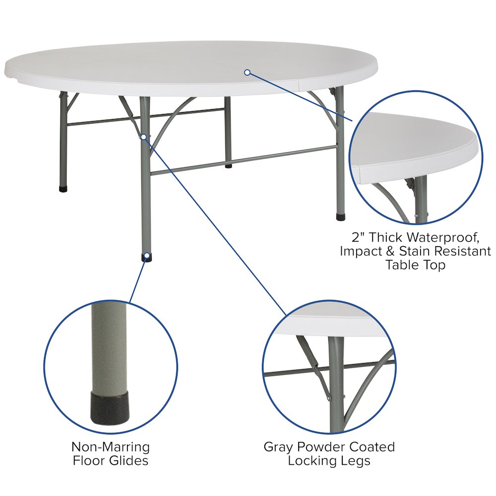 6-Foot Round Bi-Fold Granite White Plastic Banquet and Event Folding Table. Picture 5